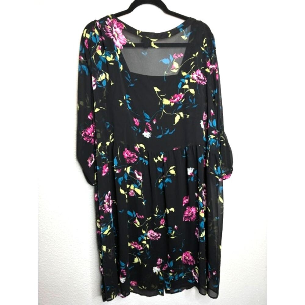 Torrid Black Floral Midi Dress Sz 4 (4XL) Tiered Chiffon Boho Flutter Sleeve - Picture 6 of 12